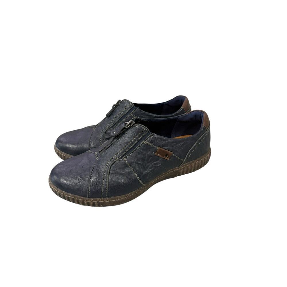 Clarks Women’s Magnolia Zip Navy Blue Leather Casual‎ Slip-On Zip Shoes 10 W